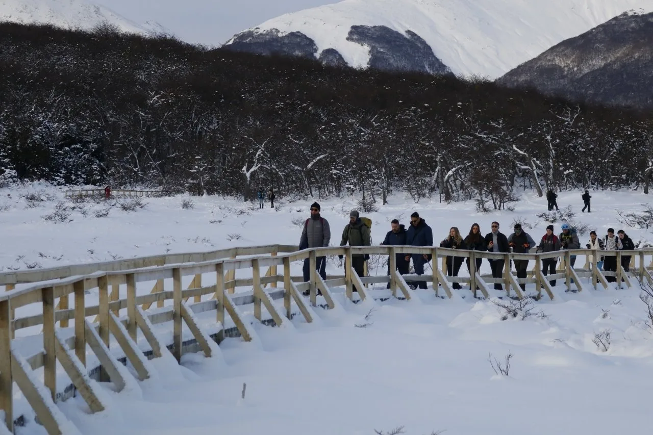 Pasarelas de madera nevadas en Valle de Tierra Mayor